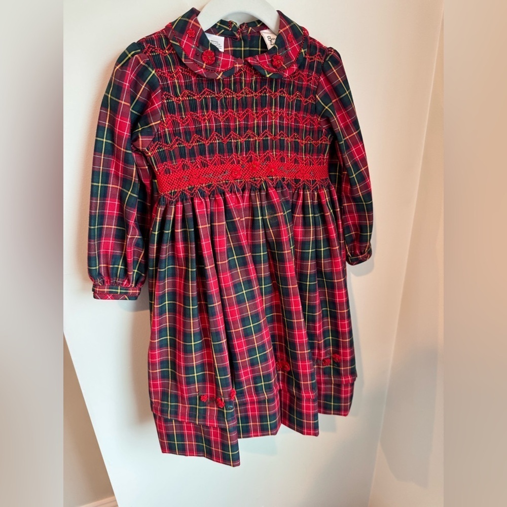 Sarah Louise England Hand Smocked Christmas Plaid Dress Size 3Y - Picture 2 of 9